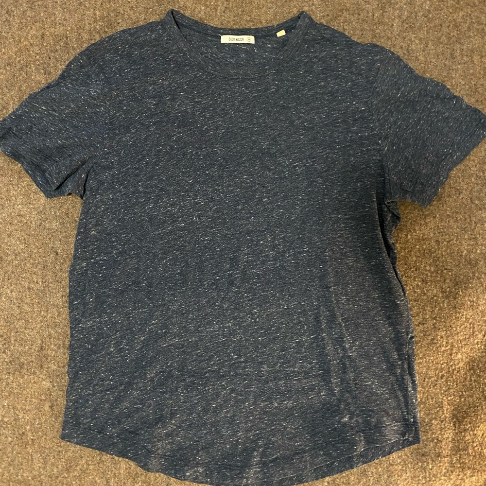Buck Mason Curved Hem Heather Blue Shirt Medium